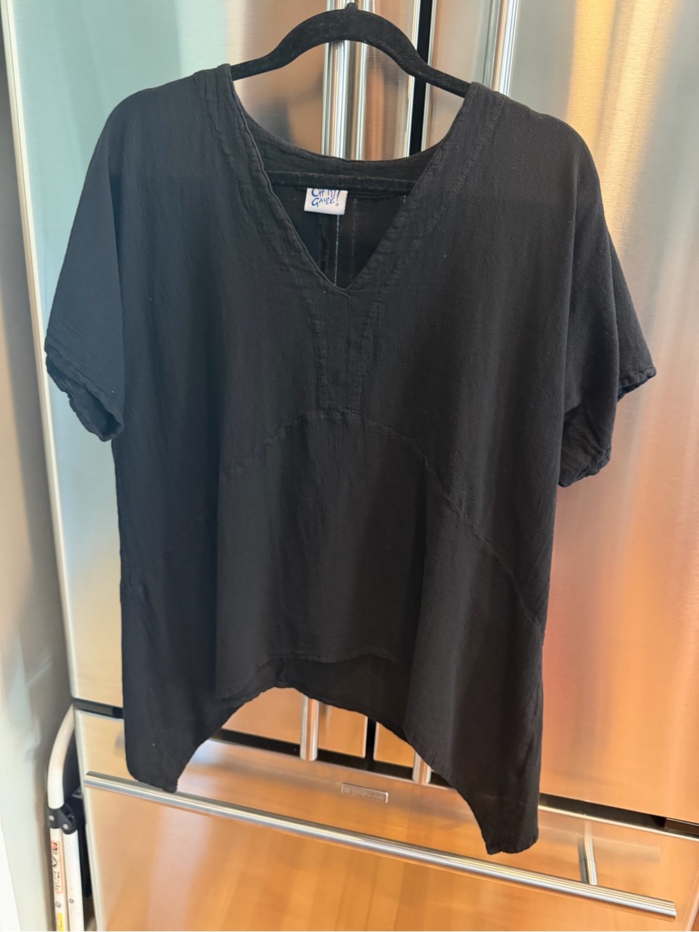 Oh My Gauze! Black V-Neck Short Sleeve Tunic